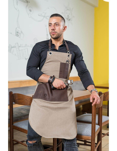 sort Bartender Ospatar Barber din Bumbac cu Detalii din Piele
