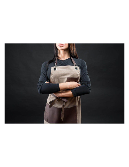 sort Bartender Ospatar Barber din Bumbac cu Detalii din Piele