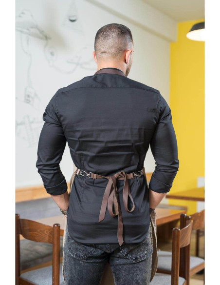 sort Bartender Ospatar Barber din Bumbac cu Detalii din Piele