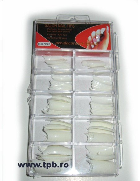 Set tipsuri French unghii false albe 10 dimensiuni 100 buc 