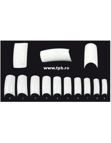 Set tipsuri French unghii false albe 10 dimensiuni 100 buc 
