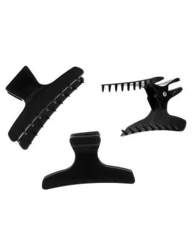 Set 12 clesti coafor cu arc – plastic negru, 10 cm