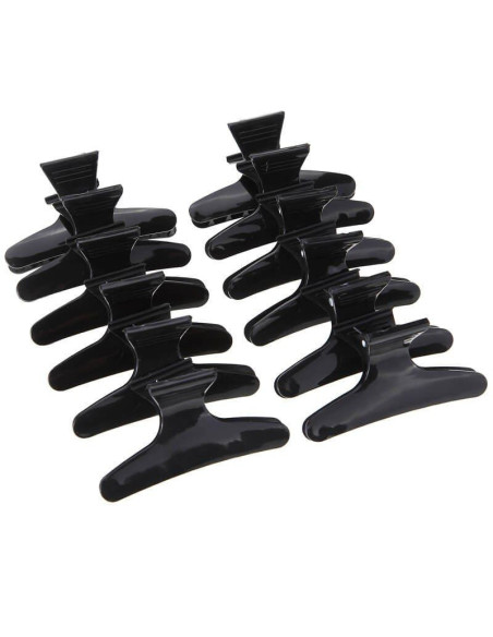 Set 12 clesti coafor cu arc – plastic negru, 10 cm