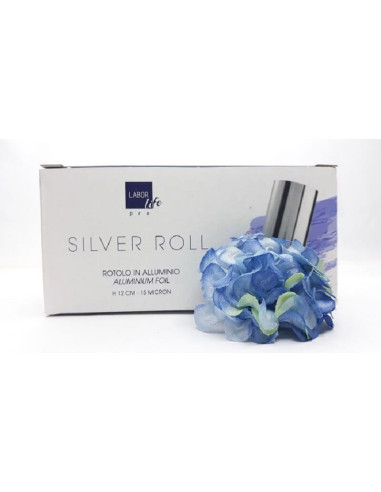 Folie aluminiu pentru șuvițe – 12 cm × 75 m, grosime 15 microni, argintie