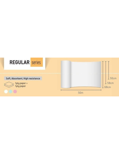 Rola hârtie pat 58cm x 50m – 2 pliuri, embosată, perforată, producție Grecia