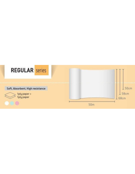 Rola hârtie pat 58cm x 50m – 2 pliuri, embosată, perforată, producție Grecia