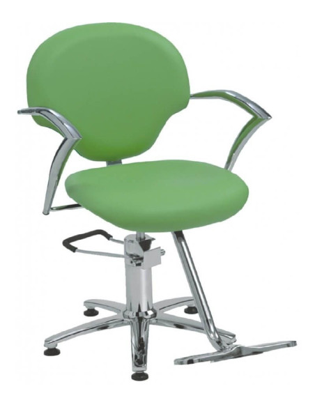 Scaun verde Dusseldorf cu pompă hidraulică și bază nichelată pentru salon de coafură