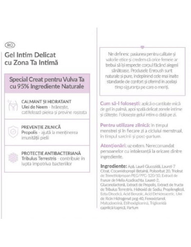Gel Intim 95% Natural, Antibacterian, 200ml, Enroush