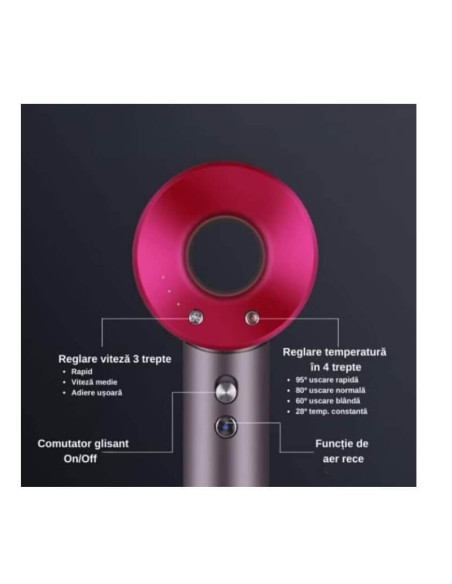 Uscător de păr profesional ionic 1600W – aer cald și rece, 5 difuzoare