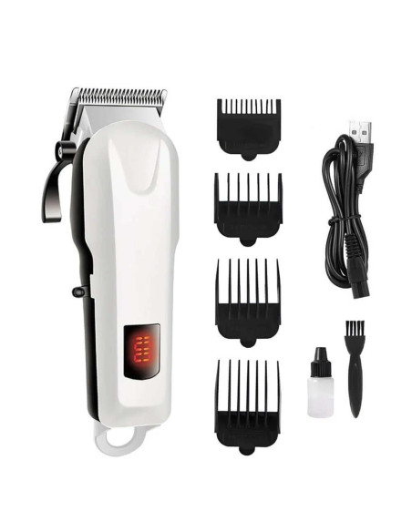 Trimmer profesional Total Pro Beauty alb – afisaj digital, piepteni incluși, lame ascuțite