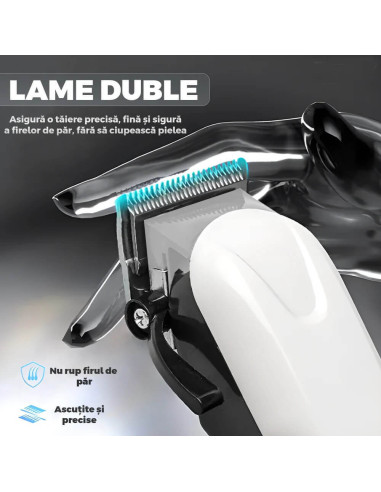 Trimmer profesional Total Pro Beauty alb – afisaj digital, piepteni incluși, lame ascuțite