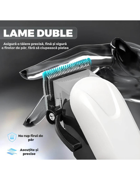 Trimmer profesional Total Pro Beauty alb – afisaj digital, piepteni incluși, lame ascuțite