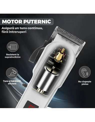Trimmer profesional Total Pro Beauty alb – afisaj digital, piepteni incluși, lame ascuțite