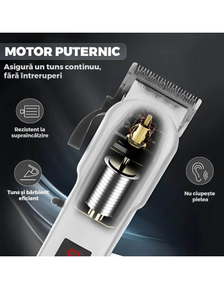 Trimmer profesional Total Pro Beauty alb – afisaj digital, piepteni incluși, lame ascuțite