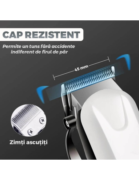 Trimmer profesional Total Pro Beauty alb – afisaj digital, piepteni incluși, lame ascuțite