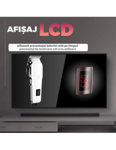 Trimmer profesional Total Pro Beauty alb – afisaj digital, piepteni incluși, lame ascuțite