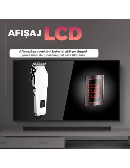 Trimmer profesional Total Pro Beauty alb – afisaj digital, piepteni incluși, lame ascuțite