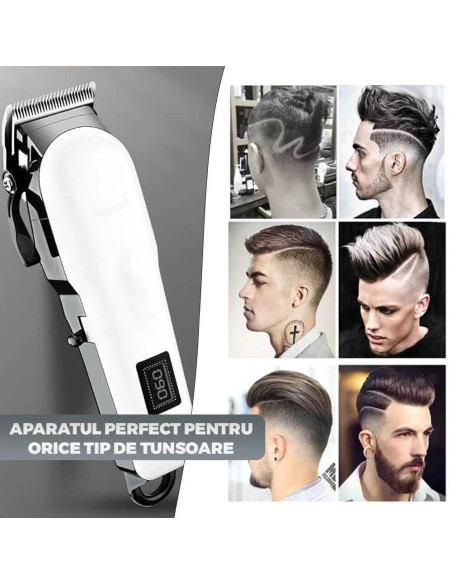 Trimmer profesional Total Pro Beauty alb – afisaj digital, piepteni incluși, lame ascuțite