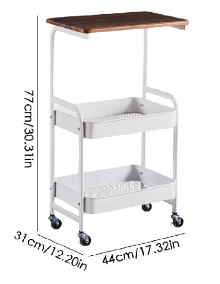 Raft metalic tip măsuță 43×30×77 cm cu blat MDF și 4 roți