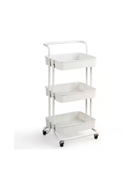 Raft cosmetică metalic cu 3 etajere tip tăviță și rotițe, 85 cm