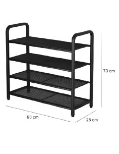 Etajeră metalică neagră cu 4 rafturi, 73 cm, design compact profesional.