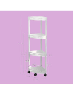 Etajeră colțar din plastic alb cu roți, 93 cm, pentru organizare salon