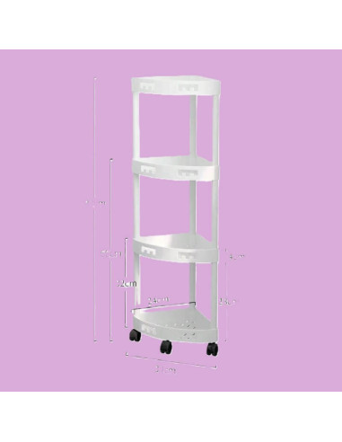 Etajeră colțar din plastic alb cu roți, 93 cm, pentru organizare salon