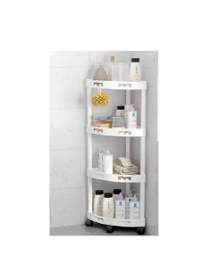 Etajeră colțar din plastic alb cu roți, 93 cm, pentru organizare salon 2