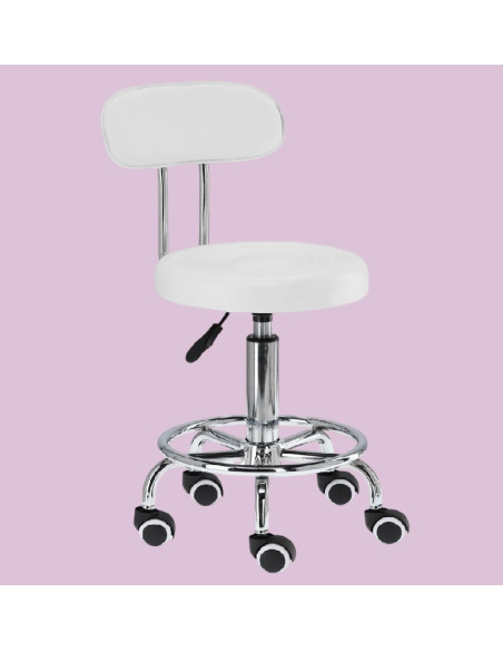 Scaun cosmetică Basic cu spătar și reglaj hidraulic, alb/negru